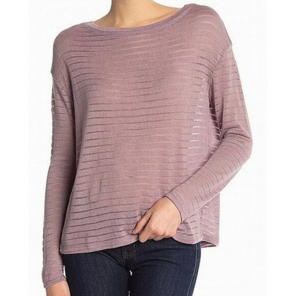 NWT 14th & Union Shadow Stripe Boatneck Long Sleeve Pullover Blouse Purple P4376 - Picture 1 of 8